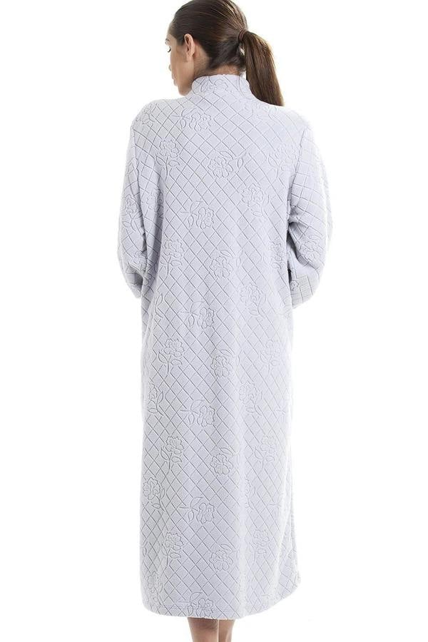 Womens Soft Fleece Floral Full Length Button Up Housecoats