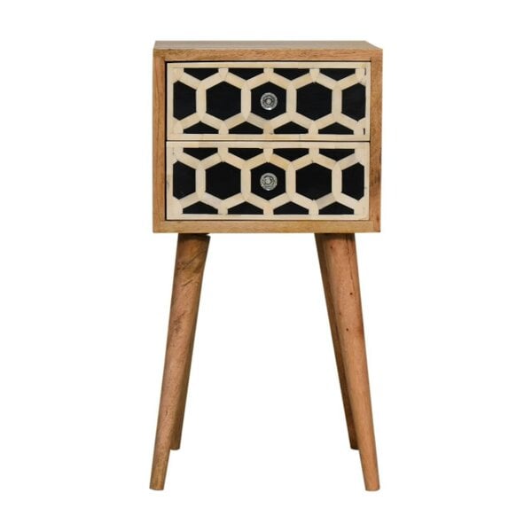 Wyld Haus Valeggio Mini Mango Wood and Bone Inlay Bedside Table 2 Drawer