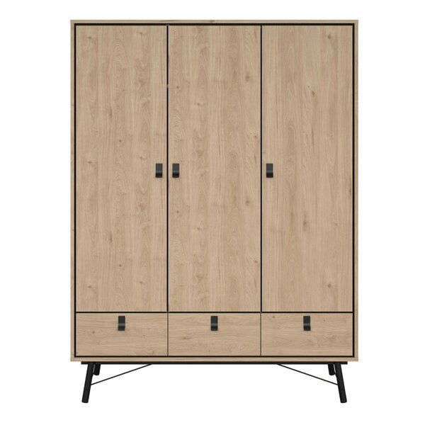 Wyld Haus Juno Wardrobe 3 Doors 3 Drawers Natural Oak