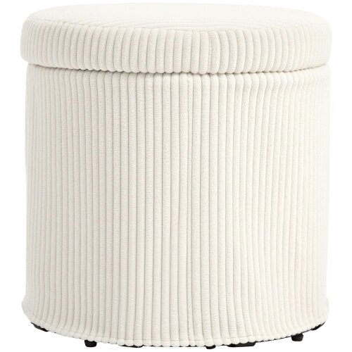 Wyld Haus Rokael Round Beige Corduroy Storage Footstool With Removable Lid