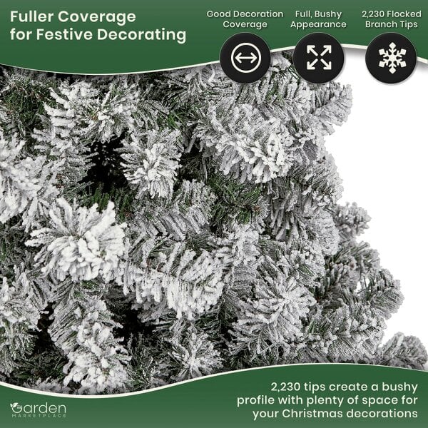 Flocked Woodcote Spruce Christmas Tree 3m – Snow Effect Tree with 2230 Tips, Hinged Branches & Metal Stand