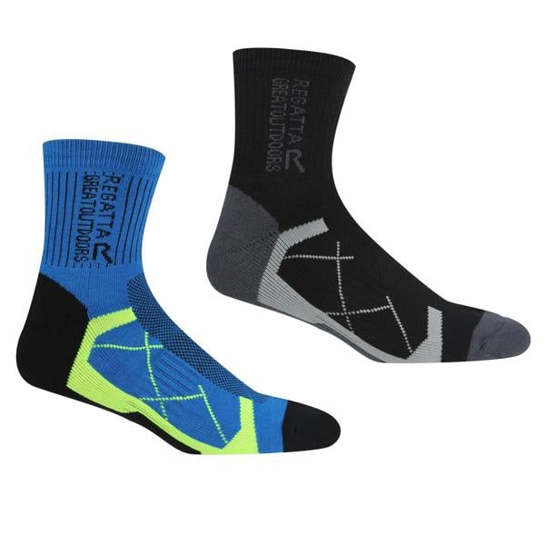 Regatta Mens Active Outdoor Socks (Pack of 2) - Black/Hawaiian Blue - 