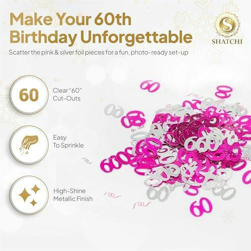 60th Birthday Pink and Silver Metallic Confetti Table Decorations, Pack Sizes for Party Styling image 5