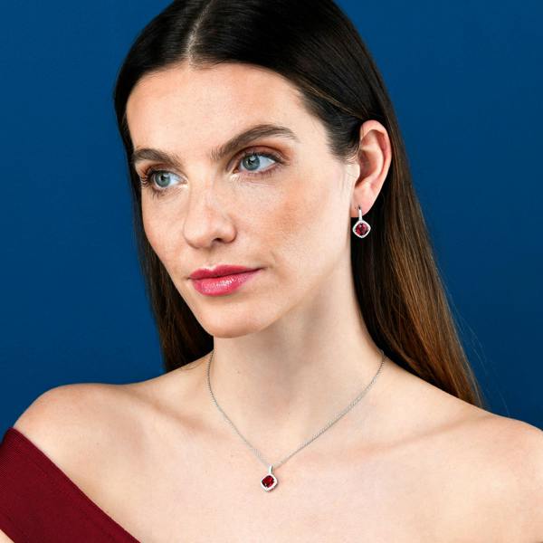 namana 925 Sterling Silver Red Cushion Shaped Halo Pendant Necklace For Women