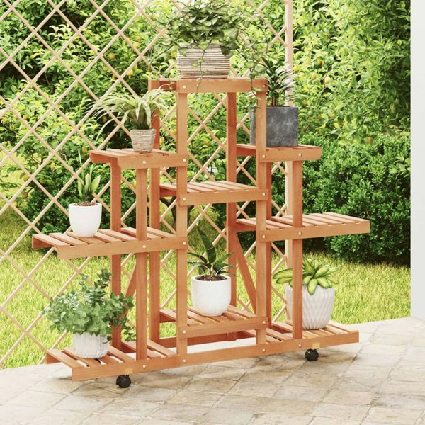 Berkfield Flower Stand with Wheels 110x25x101 cm Solid Wood Fir