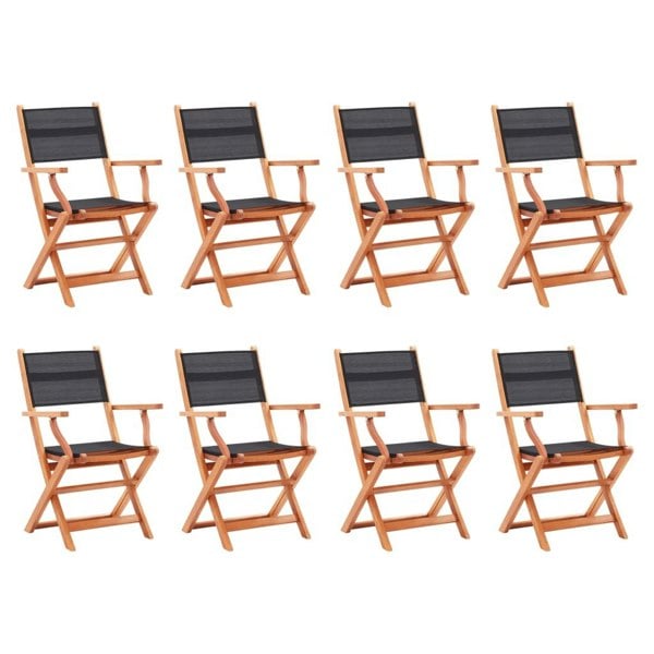 Berkfield Folding Garden Chairs 8 pcs Black Solid Eucalyptus Wood&Textilene