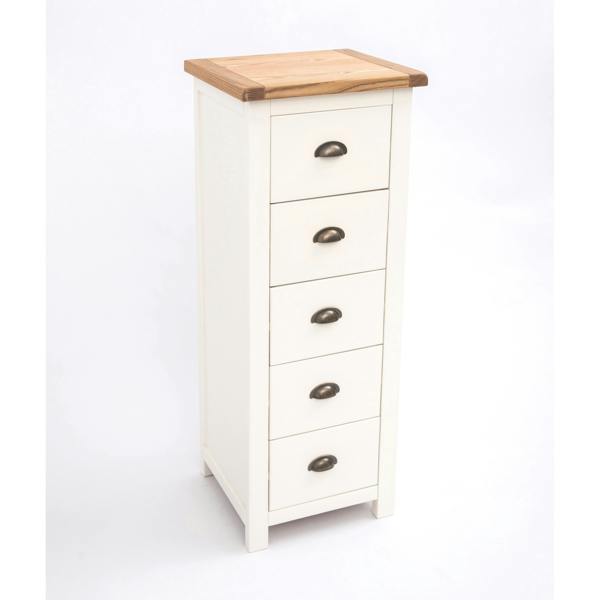 Cabinet Bits Lovere 5 Drawer Narrow Chest of Drawers Brass Cup Handle