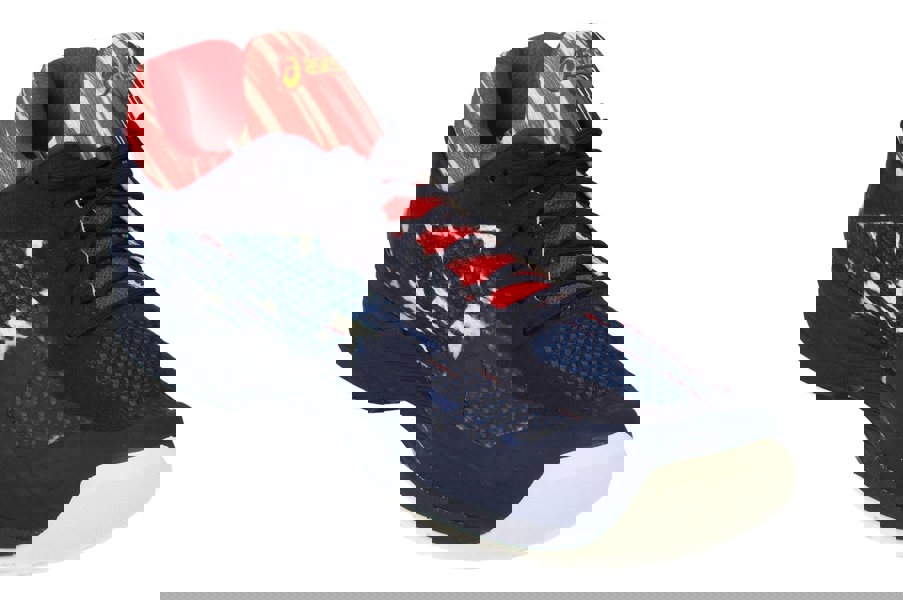 Asics Court Ff L.E. Nyc Mens Tennis Shoes E714N Sneakers Trainers  4994 - Indigo Blue Rich Gold Red 4994 - Photo 3