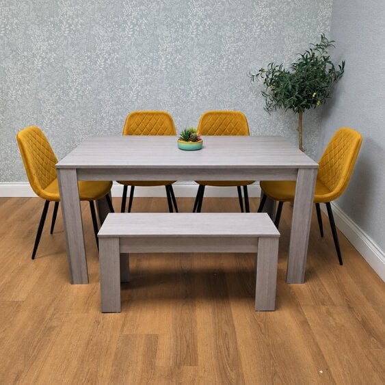 Kosy Koala Dining Table Set With 4 Mustard Chairs And 1 Bench Dining Room Furniture