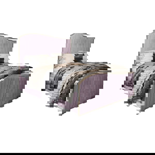 Casa Magna Brixton Upholstered Soft Velvet Metal Bed Frame - Pink