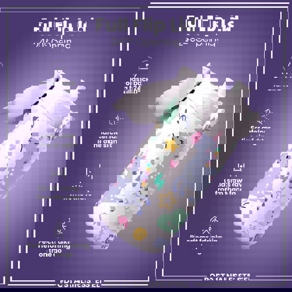 ION8 Leak Proof Kids Water Bottle, Stainless Steel, Unicorns, 400ml (13oz)