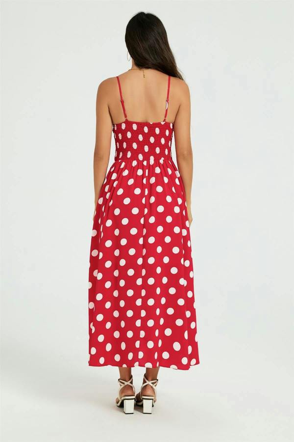 FS Collection Dot Print Knot Front Midi Dress In Red