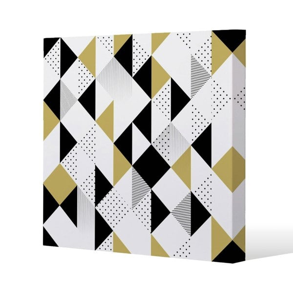 Benjamin Tate Design Gold & Black Geometric Triangles Slim Style Canvas Print  90x90cm , 15mm Slim Real wood.