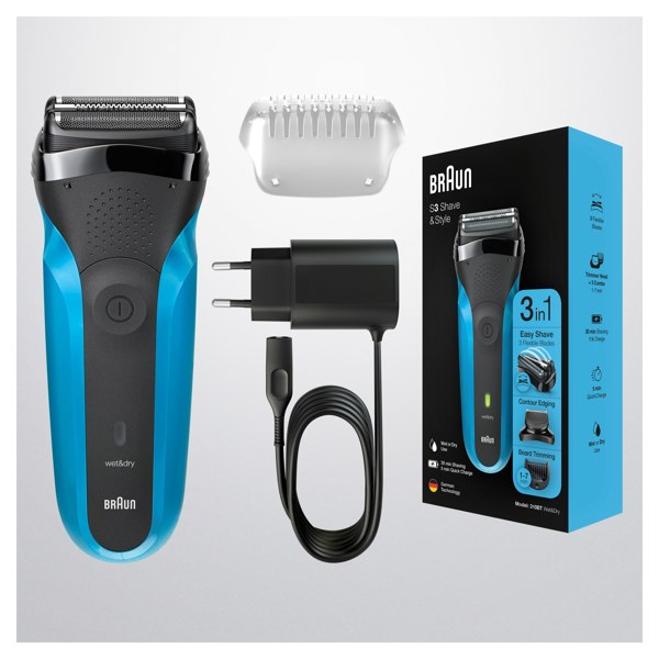 Braun Series 3 Shave & Style 310BT Electric Shaver, Wet & Dry Razor for Men - Black/Blue