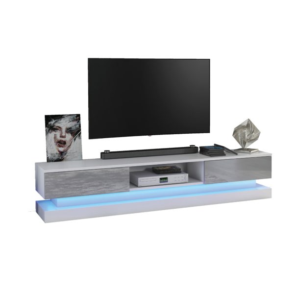 Mex Furniture 180cm Modern TV Unit with Grey High Gloss Doors & Free LED Lighting