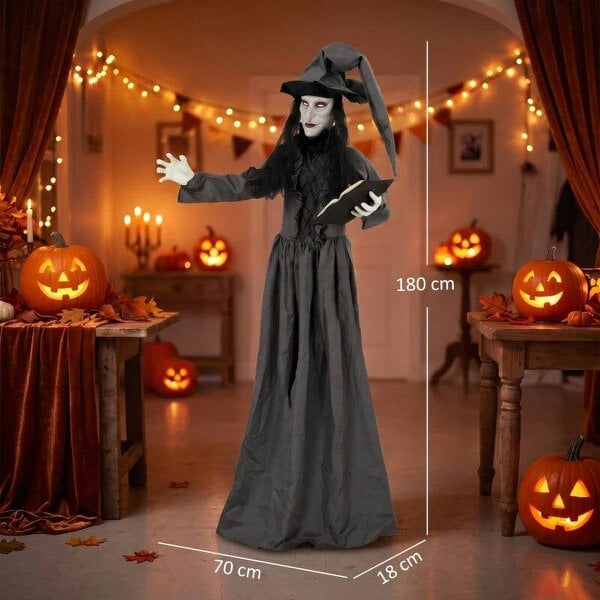 Bobobiy 180cm Life Size Animated Witch Halloween Decorations Outdoor Indoor, Scary Halloween Animatronics Decor