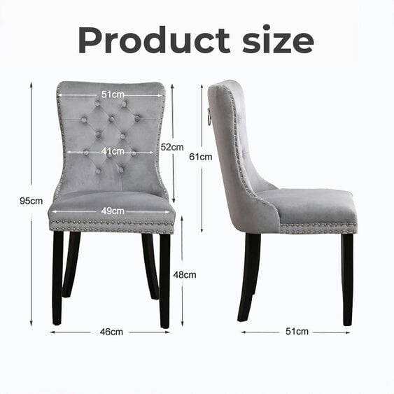 Neo Set Of Two Midnight Blue Studded Velvet Dining Chairs with Ring Knocker Detail