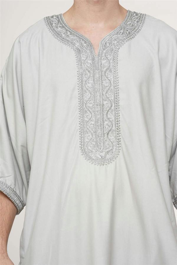 Infinity Leather Men's Moroccan Thobe Robe Djellaba Arab Short Sleeve Embroidery Gandoura Jubba