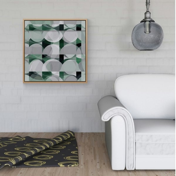 Warren Reed Geometric Grey Green Framed Canvas