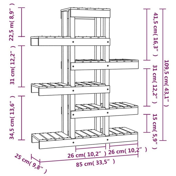 Berkfield Plant Stand Grey 85x25x109.5 cm Solid Wood Pine
