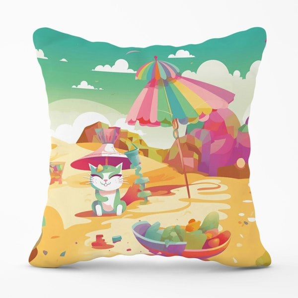 Warren Reed Kitten On A Beach Holiday Cushions