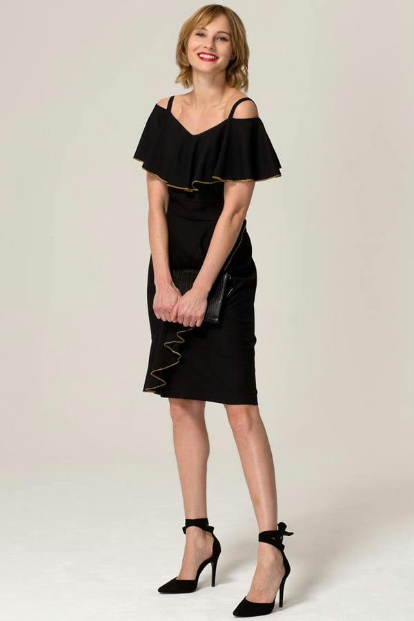 HotSquash Metallic Trimmed Bardot Dress
