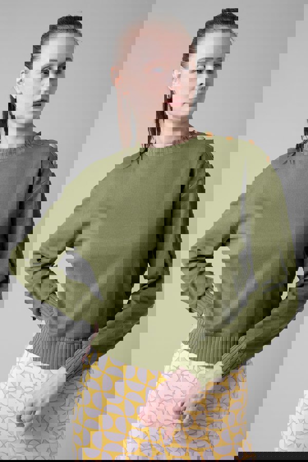 ENORSIA Button Shoulder Crewneck Sweatshirt