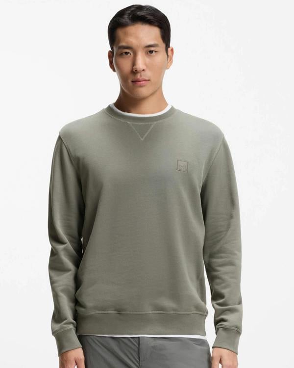 BOSS Orange Westart Mens Crew Neck Sweatshirt With Logo Patch - Open Grey 076 - CHO - Designer Mens Sweatshirts
