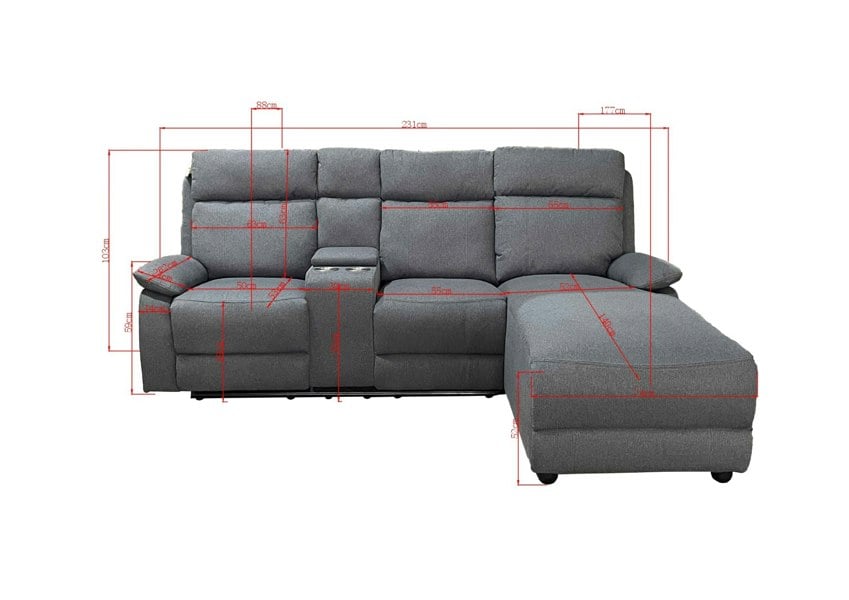 DS Living Sorento Recline Left Hand Corner 3 Seater Fabric Sofa in Grey or Cream