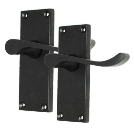 EDH Door Hardware Matt Black Victorian Scroll Door Handles on Backplate – 118mm x 42mm