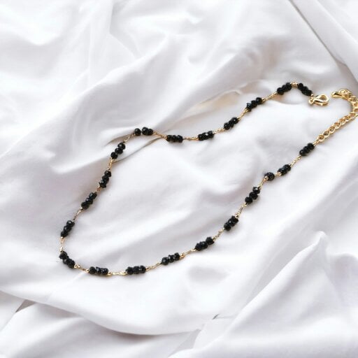 The Colourful Aura Handmade Black Crystal Beaded Indian Asian Nazar Mangalsutra Choker Necklace