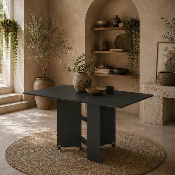 Wyld Haus Kafa Laso Wooden Folding Ex10dable Dining Table With Storage Shelves And Wheels