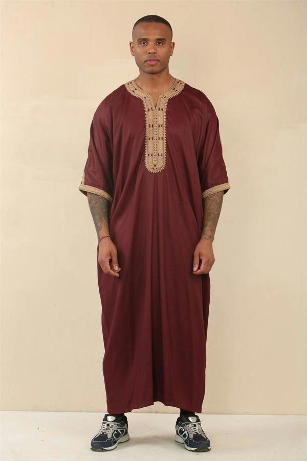 Infinity Leather Men's Burgundy Moroccan Thobe Jubba Robe Eid Djellaba Gandoura