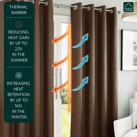 Enhanced Living Vogue Plain Textured Thermal Room Darkening Energy Saving Pair of Curtains For Bedroom & Living Room