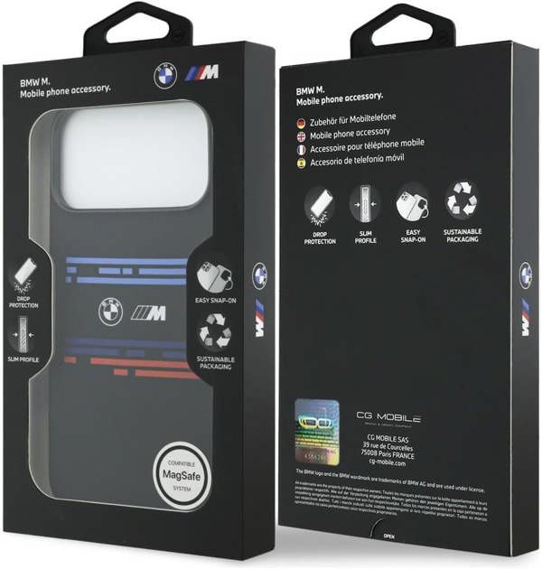 BMW M Series Silicone Horizontal Line Case with MagSafe for iPhone 17 Pro Max 6.9" Black - BMHMP17X25SHOTSK