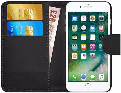 iPhone 8 Case, PU Leather Wallet Case Flip Cover with Card Slots & Stand For Apple iPhone 8 - Black