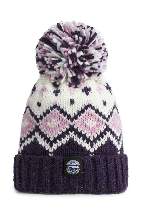 SuperBobble Tyrol Nordic Knit Beanie Bobble Hat - Navy Pink 