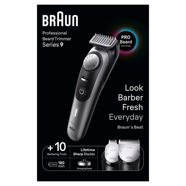 Braun Beard Trimmer Series 9 BT9420, Trimmer With Barber Tools And 180-min Runtime