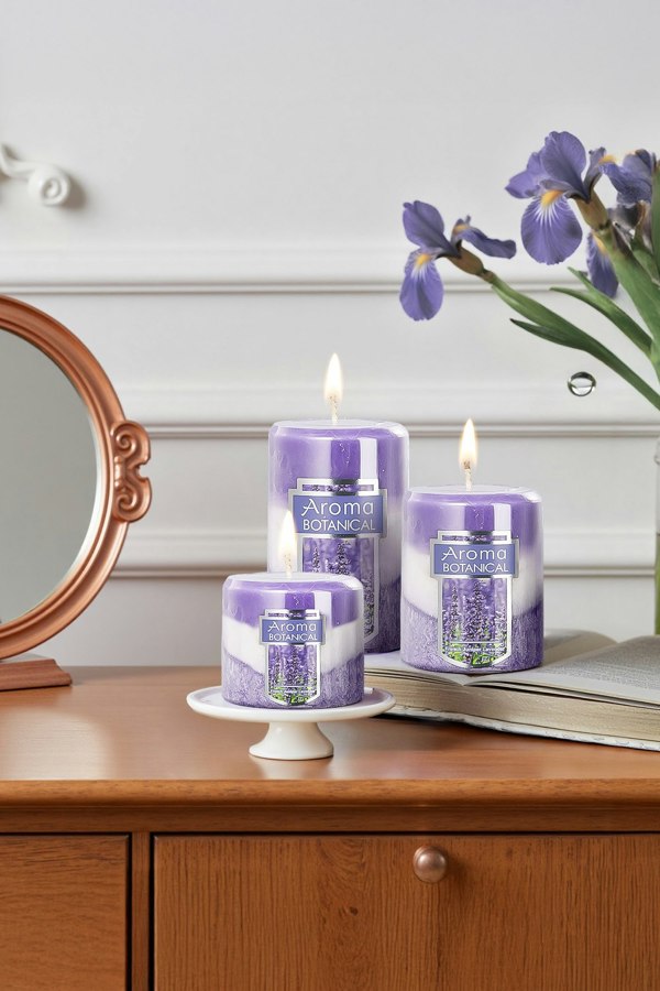 Living and Home 3Pcs Purple Lavender Scented Candle Set