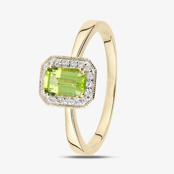 T. H. Baker 9ct Yellow Gold Peridot 0.08ct Diamond Cluster Ring DR1619YPD