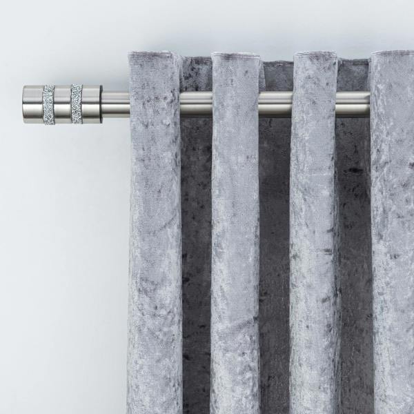 A.Unique Home Diamante Barrel Extendable Curtain Pole(25/28mm)(Brushed Steel,120cm-220cm)