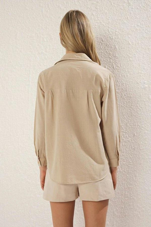 WOVCOR Linen Look Oversized Woven Shirt