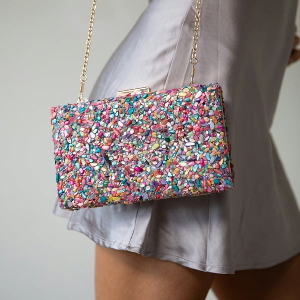 SVNX Embellished Square Clutch Bag in Multi