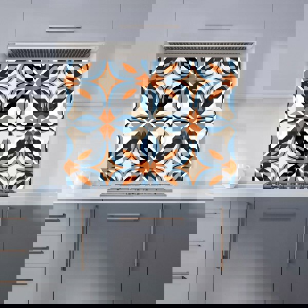 Warren Reed - Designer Brown And Blue Geometric Pattern Kitchen Splashback