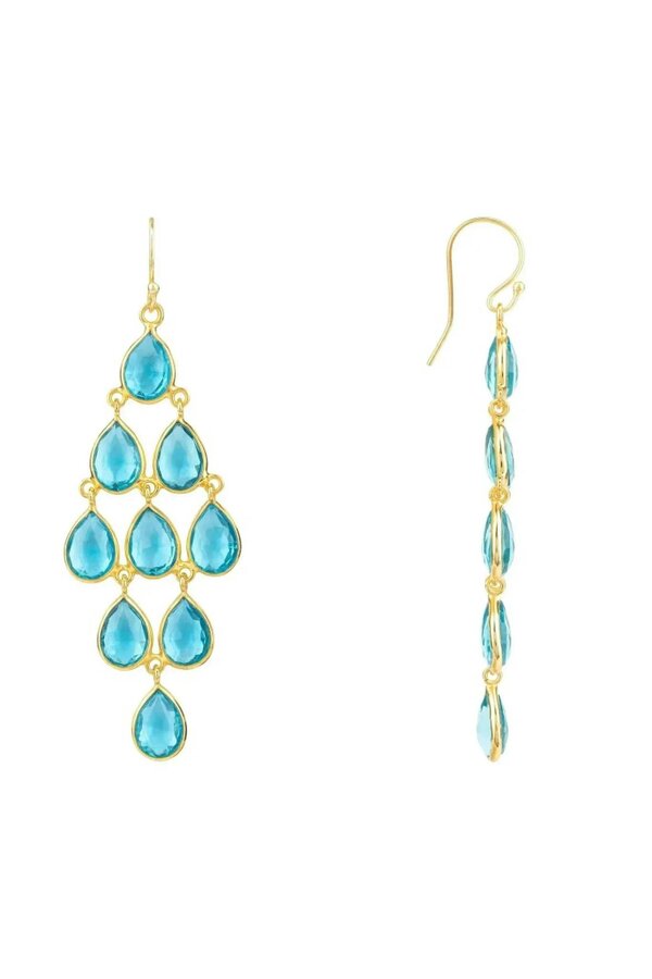 Latelita Erviola Gemstone Cascade Earrings Gold Blue Topaz