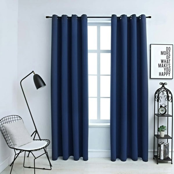 Berkfield Blackout Curtains with Metal Rings 2 pcs Blue 140x225 cm