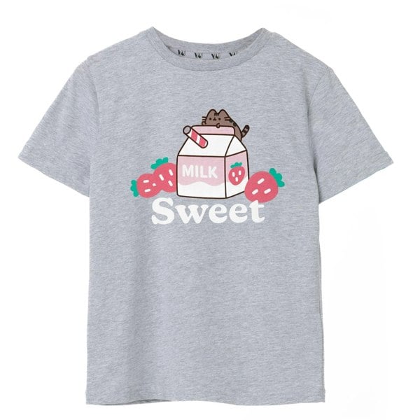 Pusheen Girls Sweet Sips T-Shirt - Grey Marl