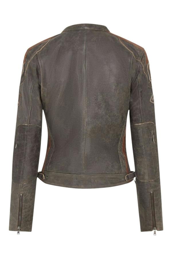 Infinity Leather Womens Leather Biker Racing Badges Jacket-Agadir