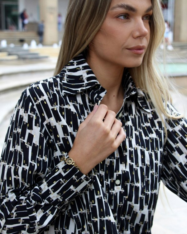 Antonia York Black Cream & Gold Print Shirt | Elisha Classically Cut Shirt with Deep Cuffs