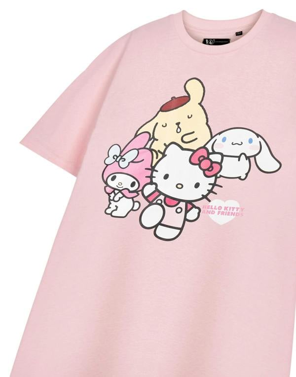Hello Kitty Womens Pink Sanrio Friends Short Sleeved T-Shirt
